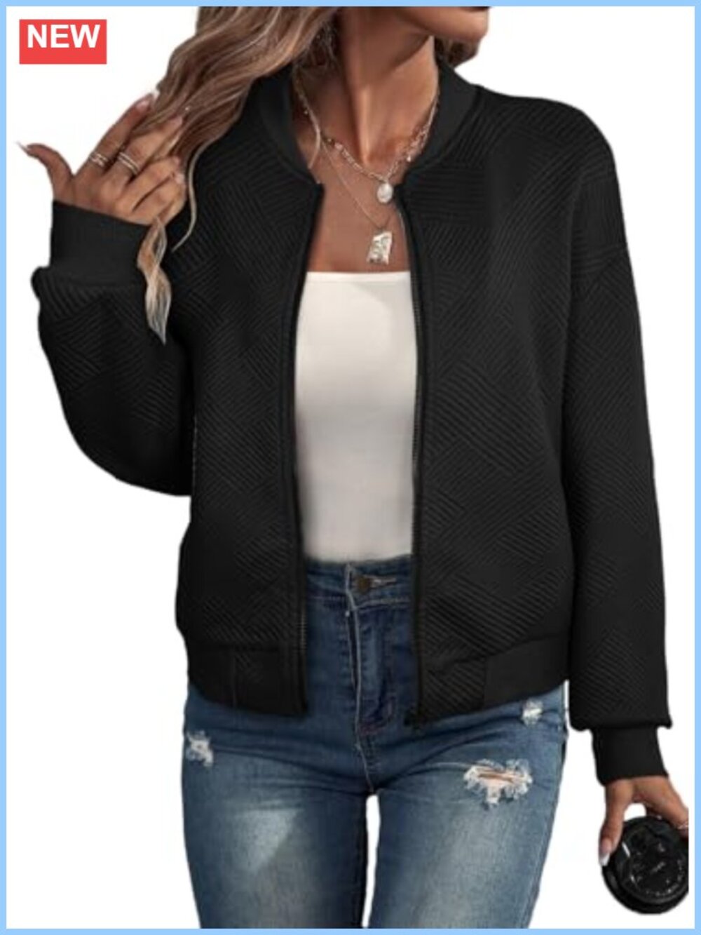 Women's Casual Bomber Jacket Stand Collar Zip Up Pockets